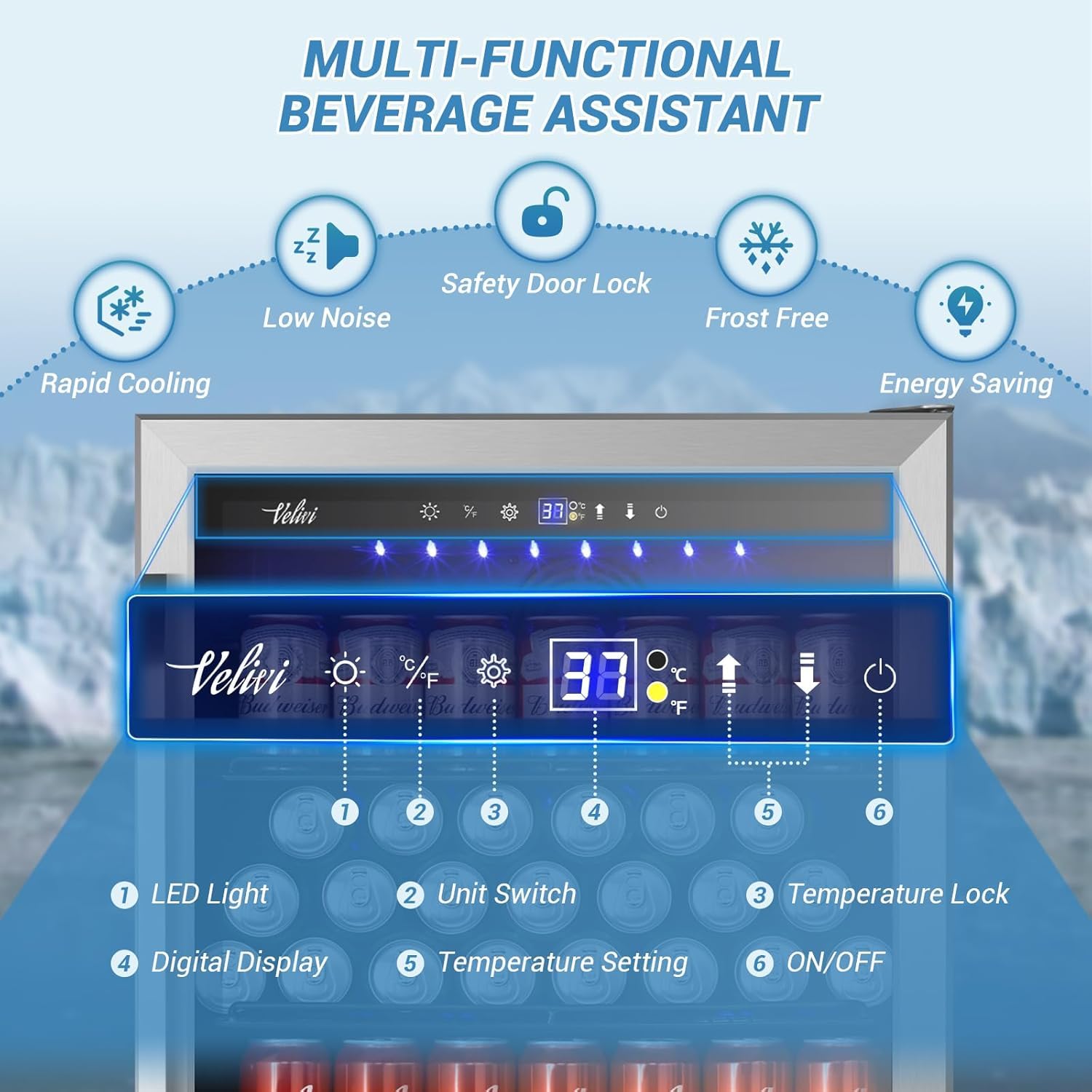 Velivi 24 Inch Beverage Refrigerator, Under Counter Beverage Cooler, 24" Space Built-In Beer And Drink Fridge With Glass Door For Soda, Water, And Milk on Fridge.com - View 6