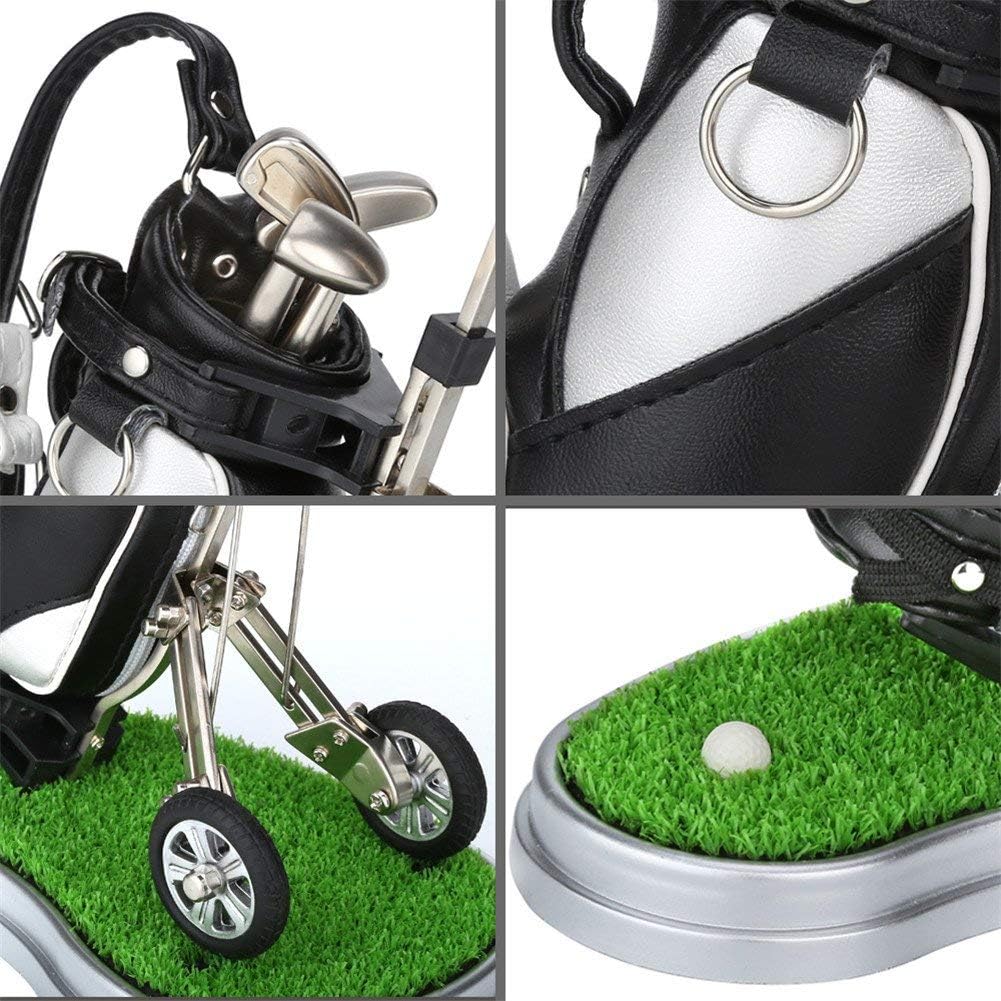 10L0L Golf Pen Holder with 3 Pieces Golf Club Pens Set Unique Golf Desk Decor Gifts Souvenirs for Men - Silver + Black - Image 4