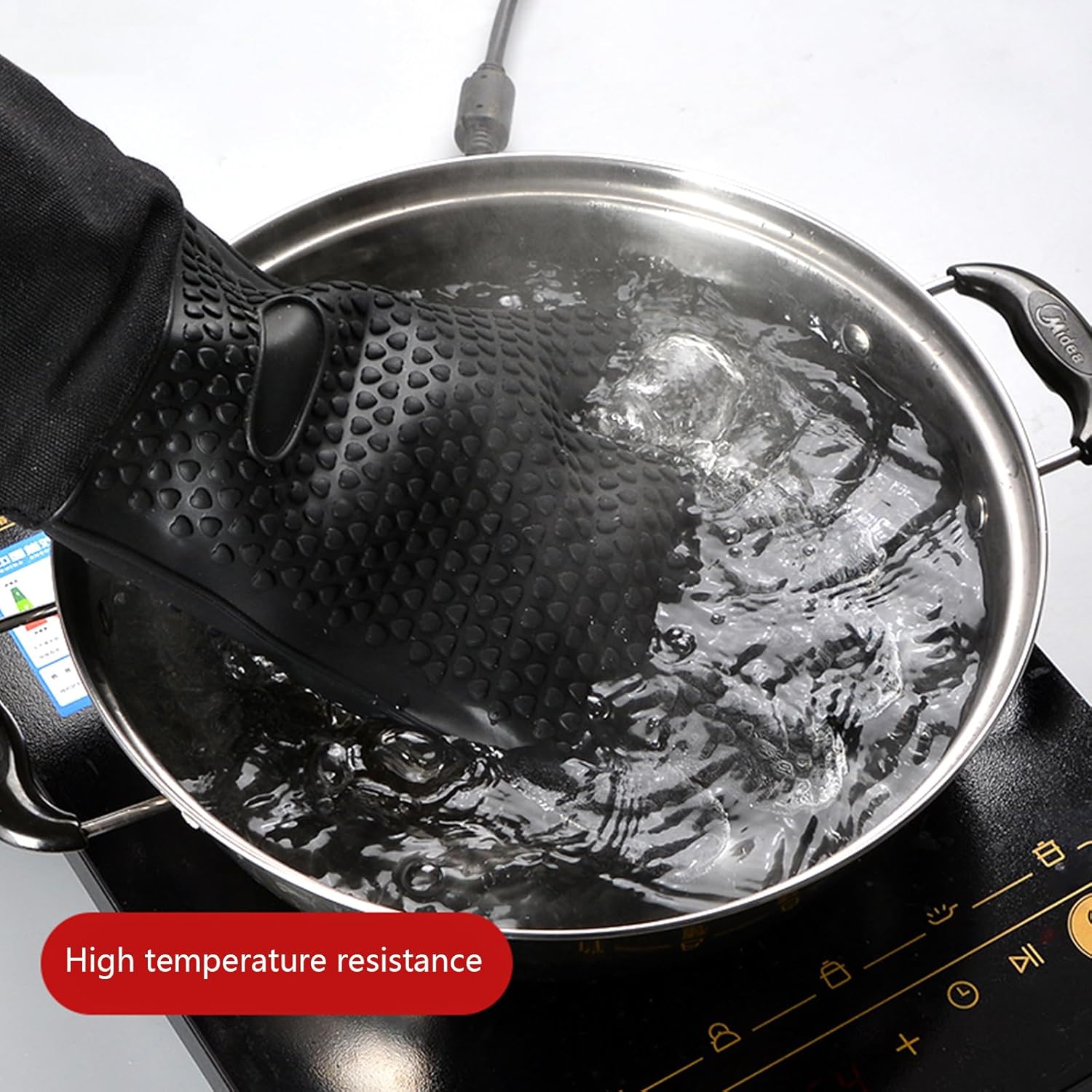 1 Pair Extra Long Professional Oven Mitts, Non-Slip Silicone Grip Heat Resistant,19.7" Length,Up to 572℉ for BBQ Cooking Baking Grilling (Black) - Image 8