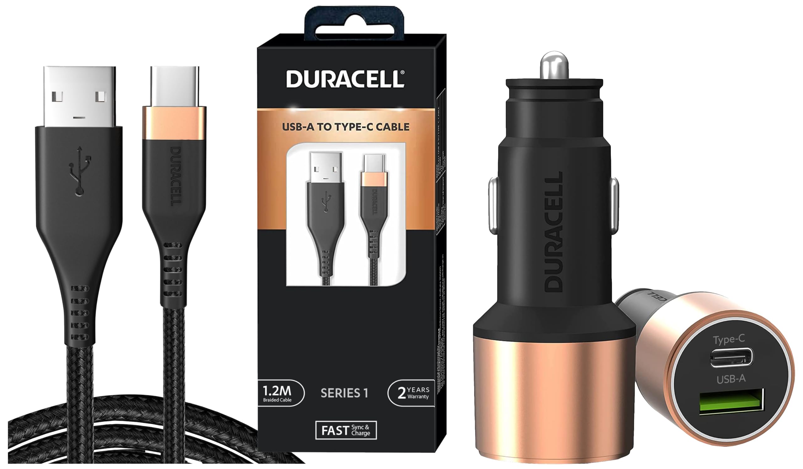 Duracell Car Charger 65 W with Series 1 - A to C Cable - Tablets Smartwatches, Black-image-49
