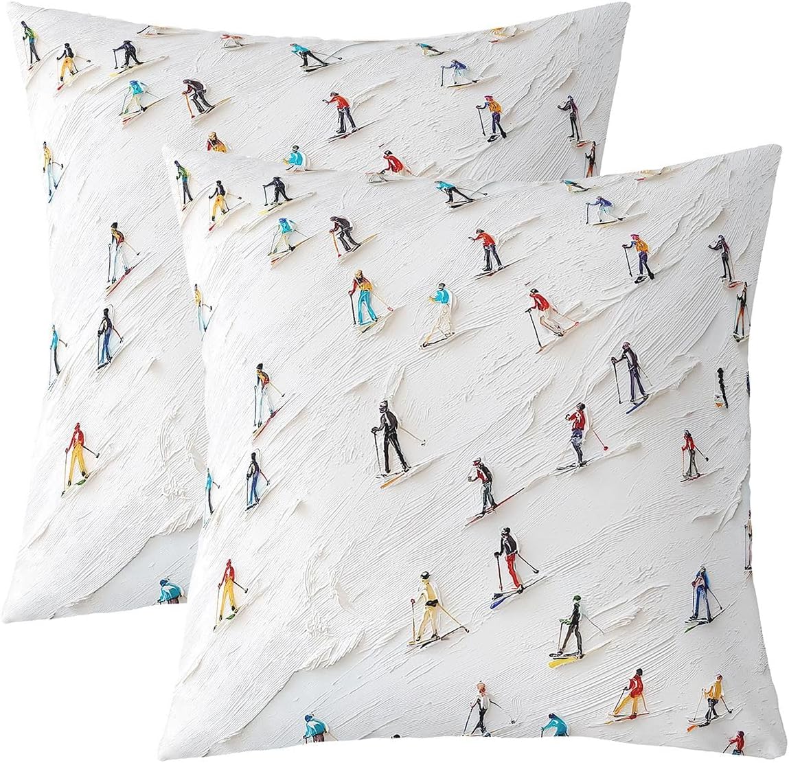 Manfei Ski Sports Kids Throw Pillow Cover,Winter Outdoor Extreme Sports Pillow Case,Skiing Sports Style Bed Couch Sofa Cushion Cover,White Red Home Decor,2 Pack 24"x24"
