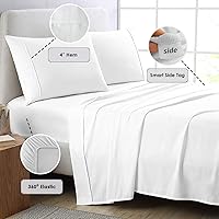Vista 3 de Pizuna Sábanas de algodón puro 100% de tamaño individual, 800 hilos de algodón de fibra larga con bolsillo profundo de 15 pulgadas