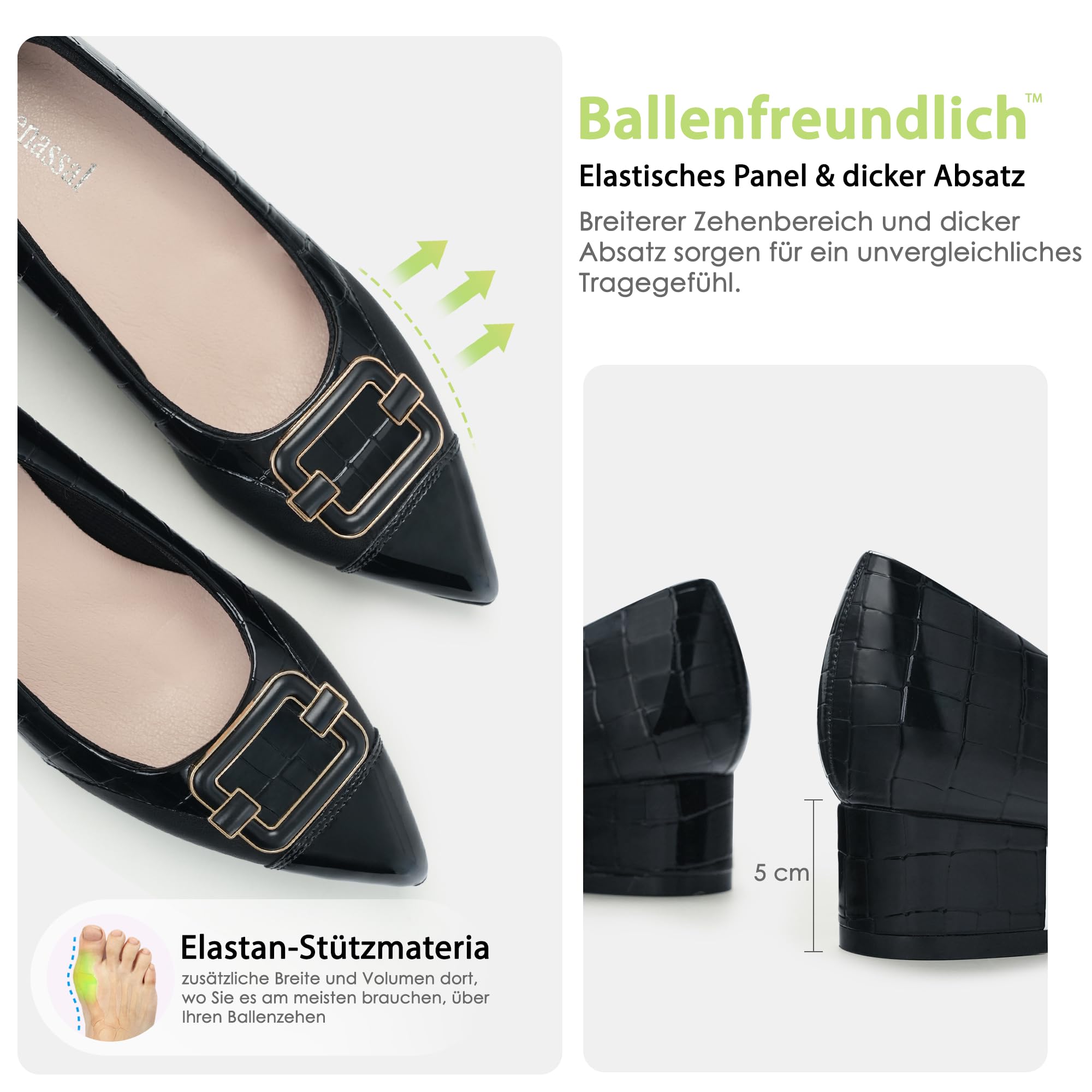 Hawkwell Orthopädische Halbschuhe für Damen mit niedrigem Absatz und Ballenzehen