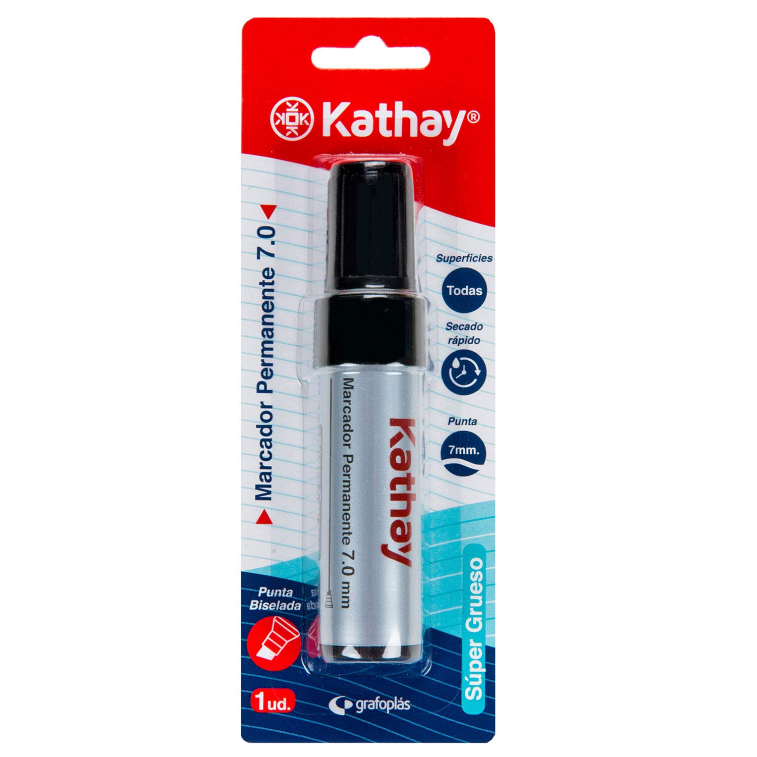 Kathay 86211010. Marcador Permanente, Punta Biselada 7mm, Color Negro, Secado Rápido, Para Todo Tipo de Superficies