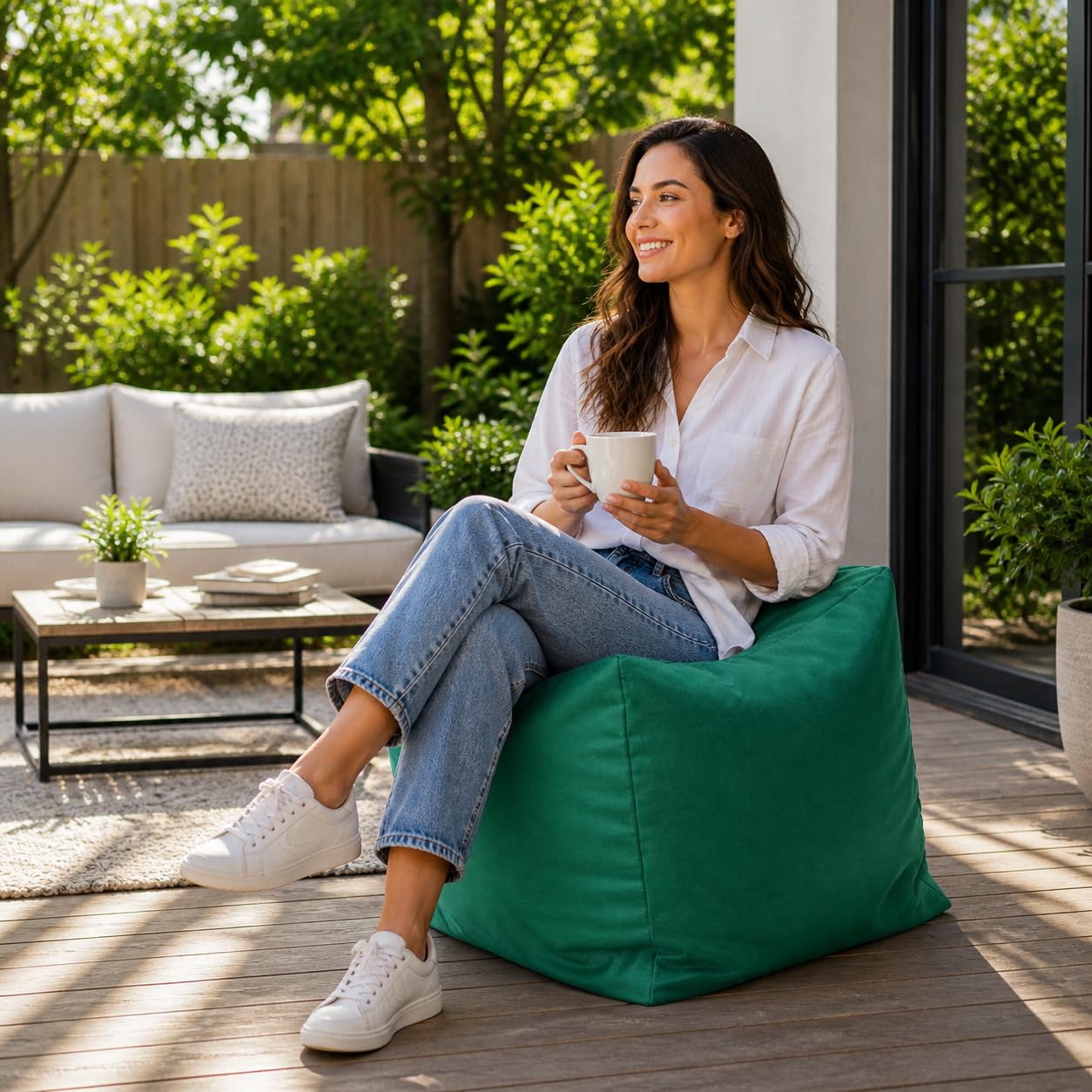 Artistic Fashionista* New Waterproof Square Cube Bean Bag Indoor Outdoor Garden Footstool Rest Seat Pouffe Ottoman Beanbag 40x40x40 cm (Dark Green)