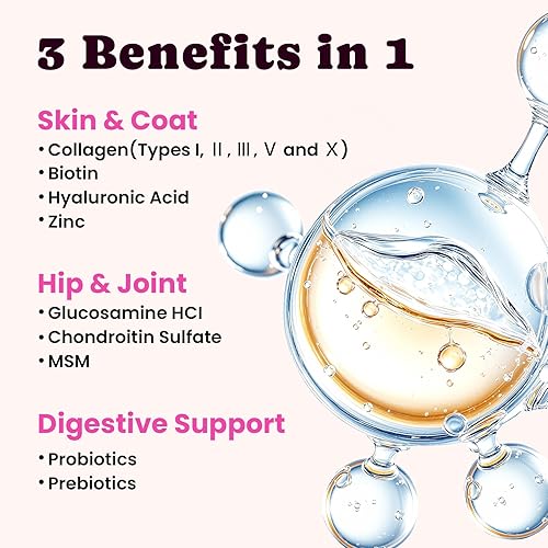 Miniatura 3 de Colágeno prémium para perros y gatos  5 tipos de colágeno alimentado con pasto (I, II, III, V y X), alivio rápido de alergias y picazón para perros