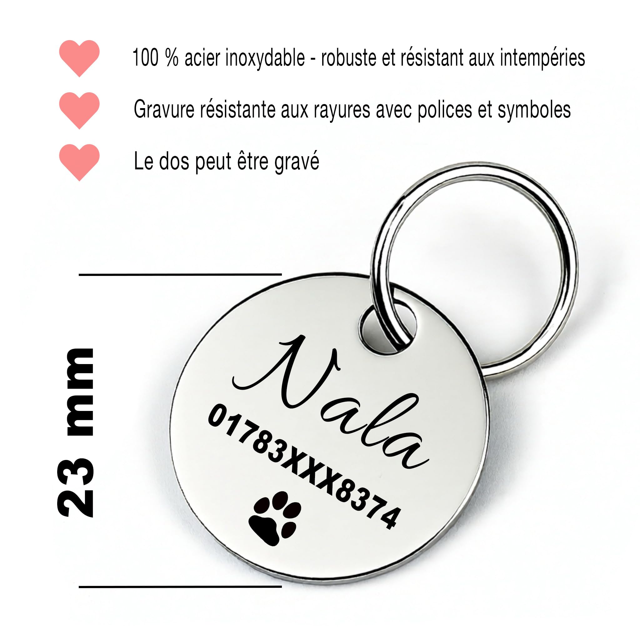 Médaille d’identification personnalisée pour chien en acier inoxydable avec gravure du nom, numéro de téléphone, adresse et date – médaille robuste pour chien – pour Noël et anniversaire