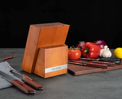 Miniatura 2 de WELLSTAR - Bloque de cuchillos de cocina con 14 ranuras, soporte para cuchillos de madera natural sin cuchillos, almacenamiento de cuchillos de