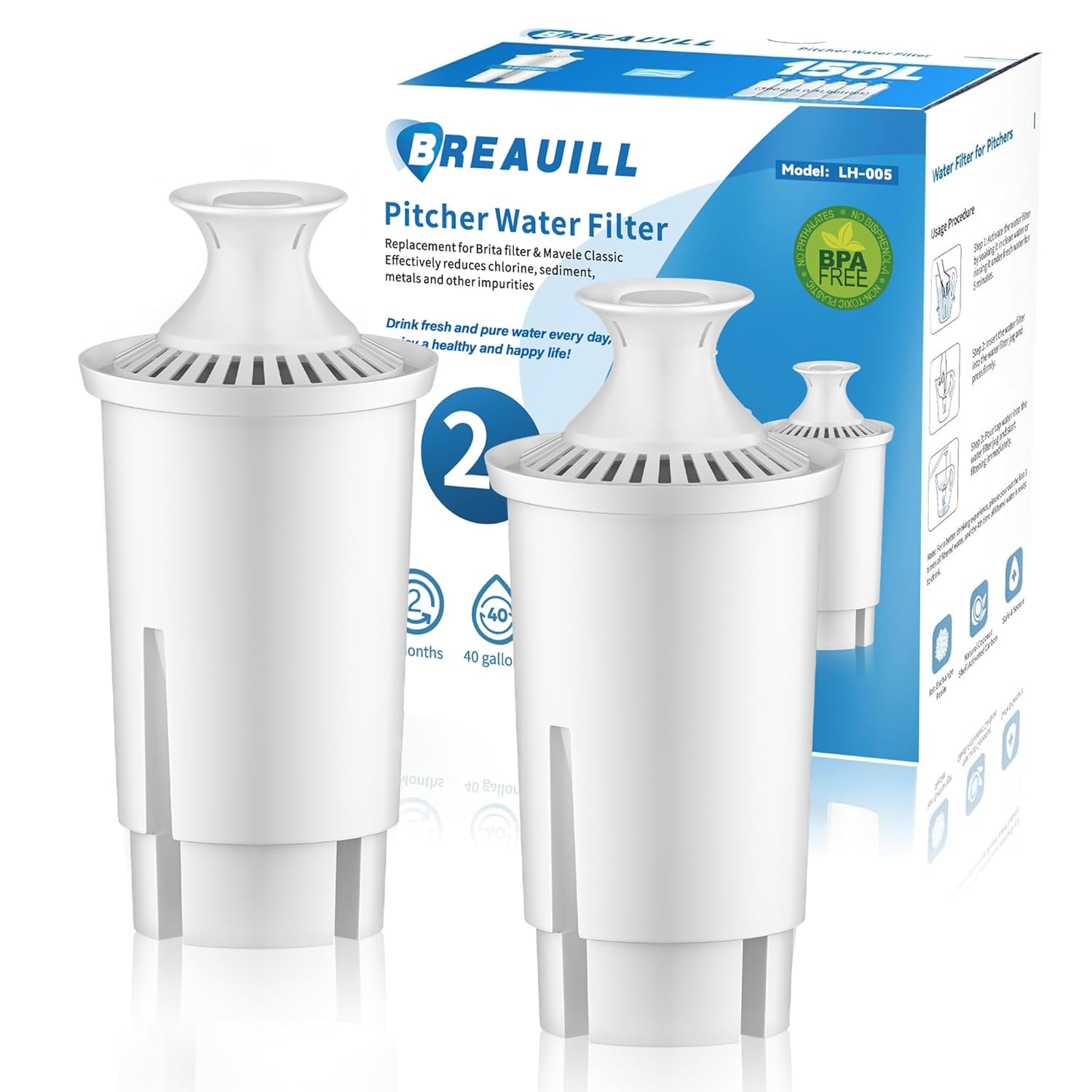 Filter Replacement Compatible with Brita Water Filter Pitchers NSF Certified Water Filter Replacement Compatible with Brita Classic OB03