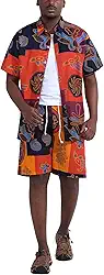 Conjunto de 2 peças de camisa e short masculino tropical floral com botões