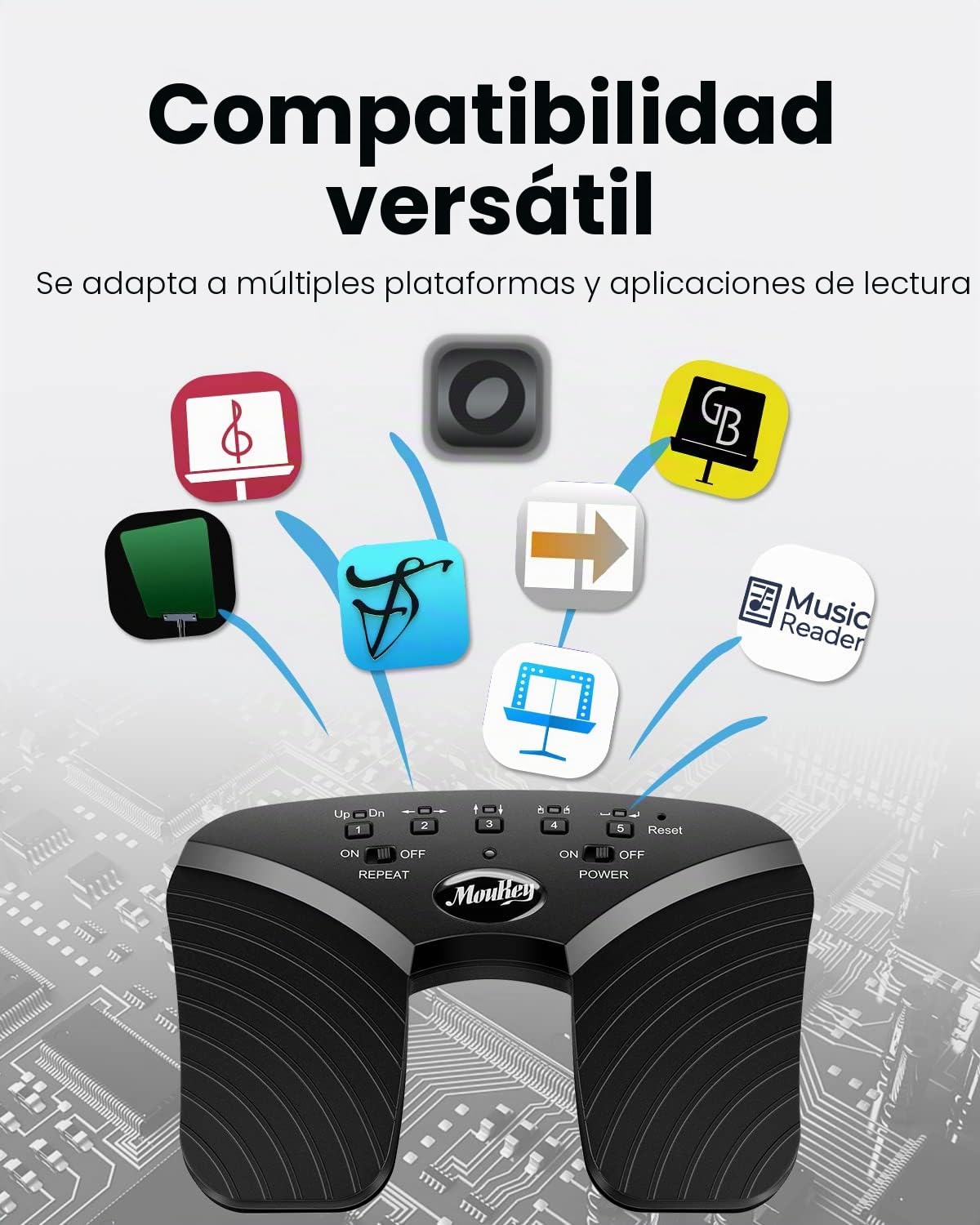 Moukey Wireless Page Turner Pedal para Tablets Teléfono Recargable Negro