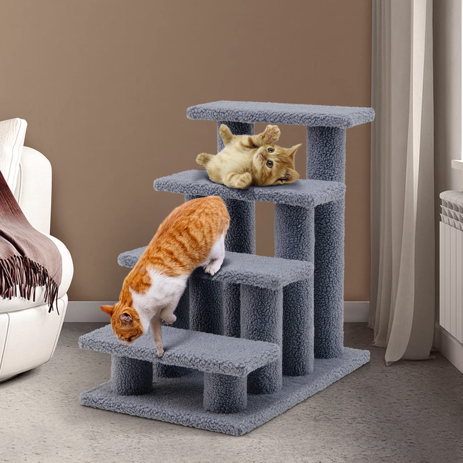 Scaletta Per Gatti A 4 Gradini - Morbida, Robusta, Per Letti E Divani (Grigio) - Foto 6