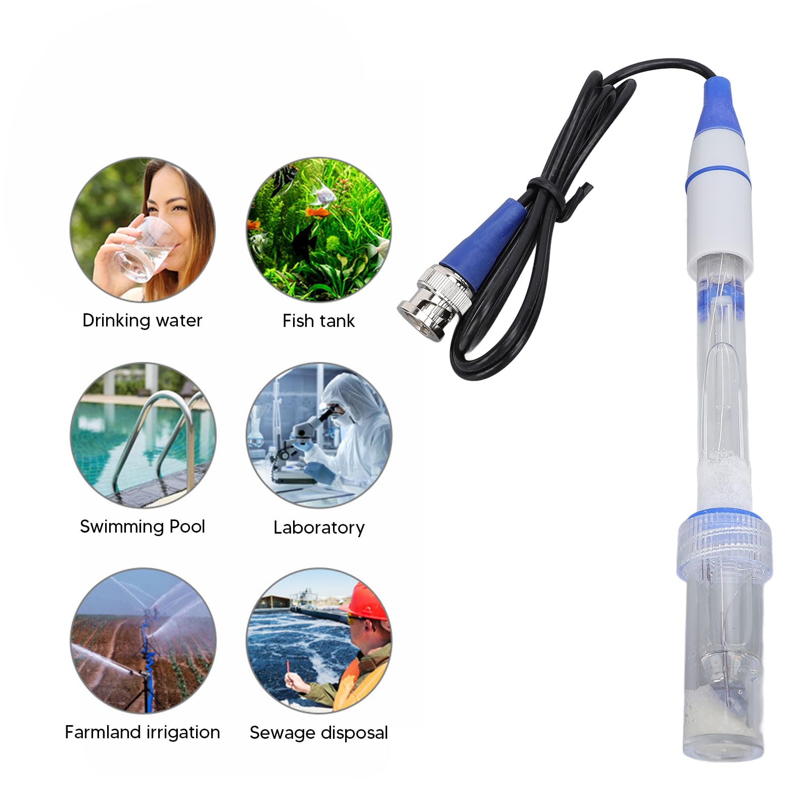 0-14 P H Sonde D'électrode, P H Compteur avec Connecteur BNC de Remplacement et Capteur de Câble pour le Kit de Compteur de Testeur de Contrôleur de Moniteur P H