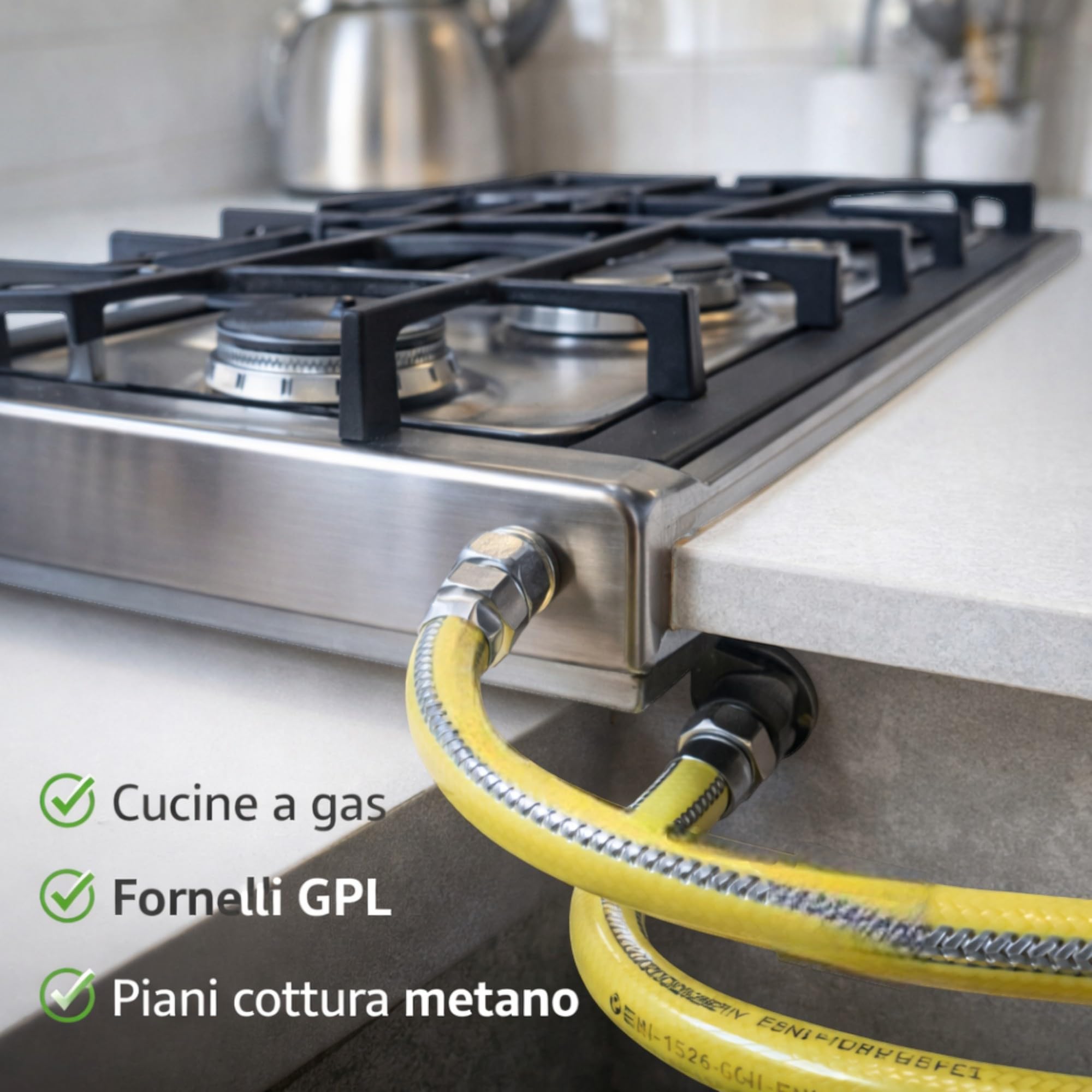 Manguera de gas 3 metros de 1/2" acero hembra-hembra FF según la norma EN 15266 para la cocina/cocina GLP completa de juntas