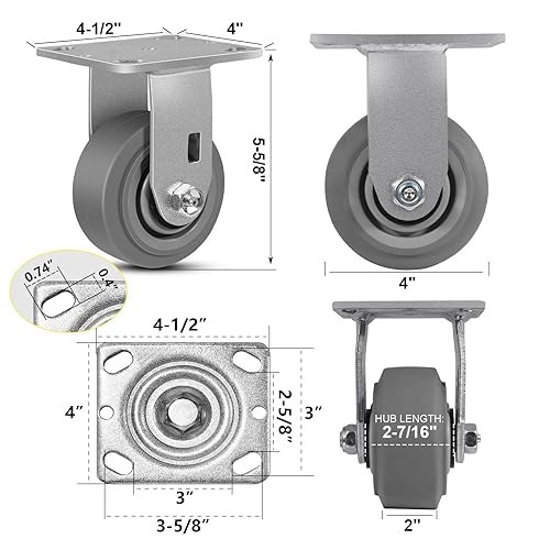 Miniatura 7 de Ruedas giratorias, juego de 4 ruedas industriales resistentes de 4 pulgadas con capacidad de carga de 2800 libras, ruedas para caja de herramientas