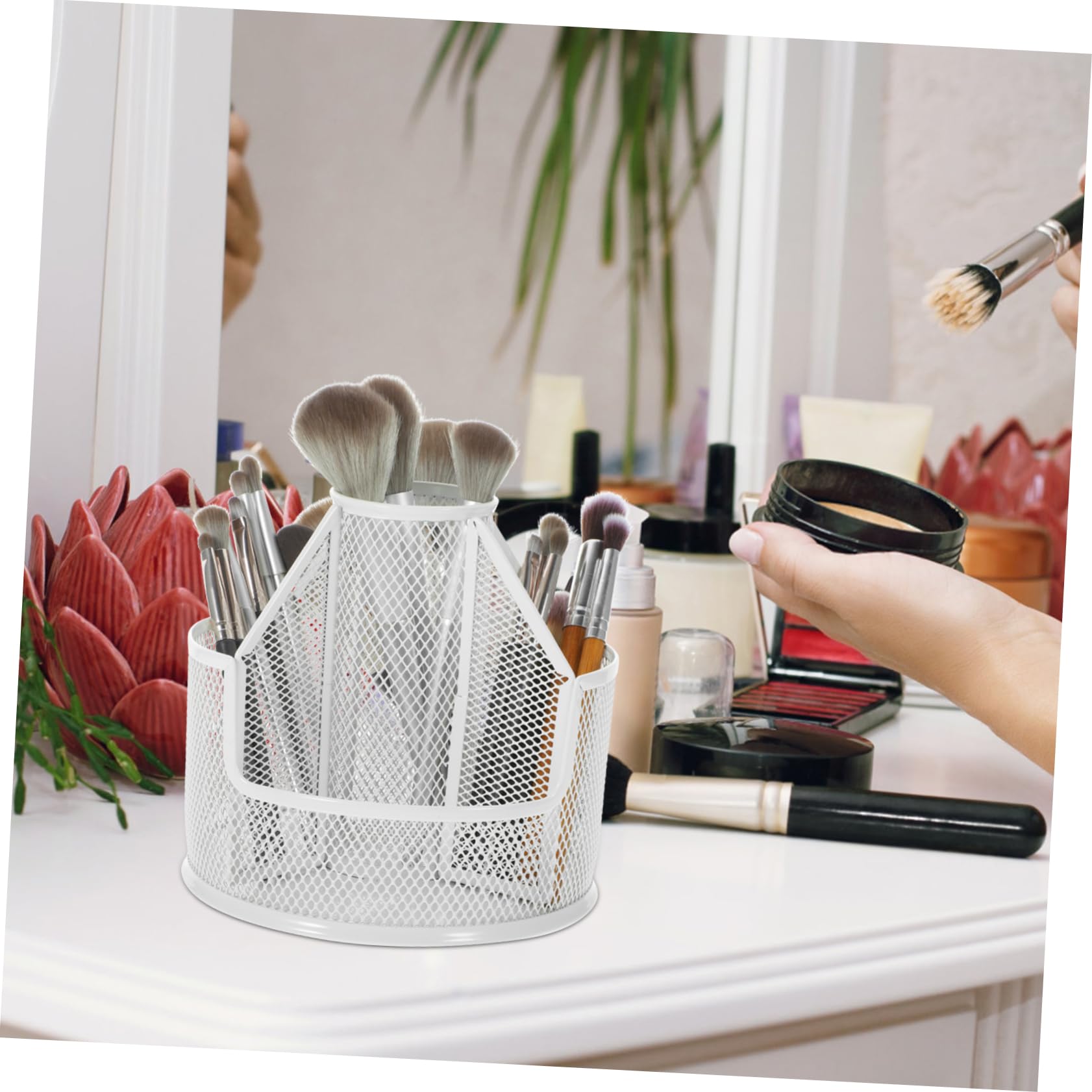 SHINEOFI Portapenne Girevole in Metallo Bianco Grande Capacità e Rotazione a 360° per Decorazioni Scuola, Organizer da Scrivania Elegante e Resistente per Cancelleria e Gioielli