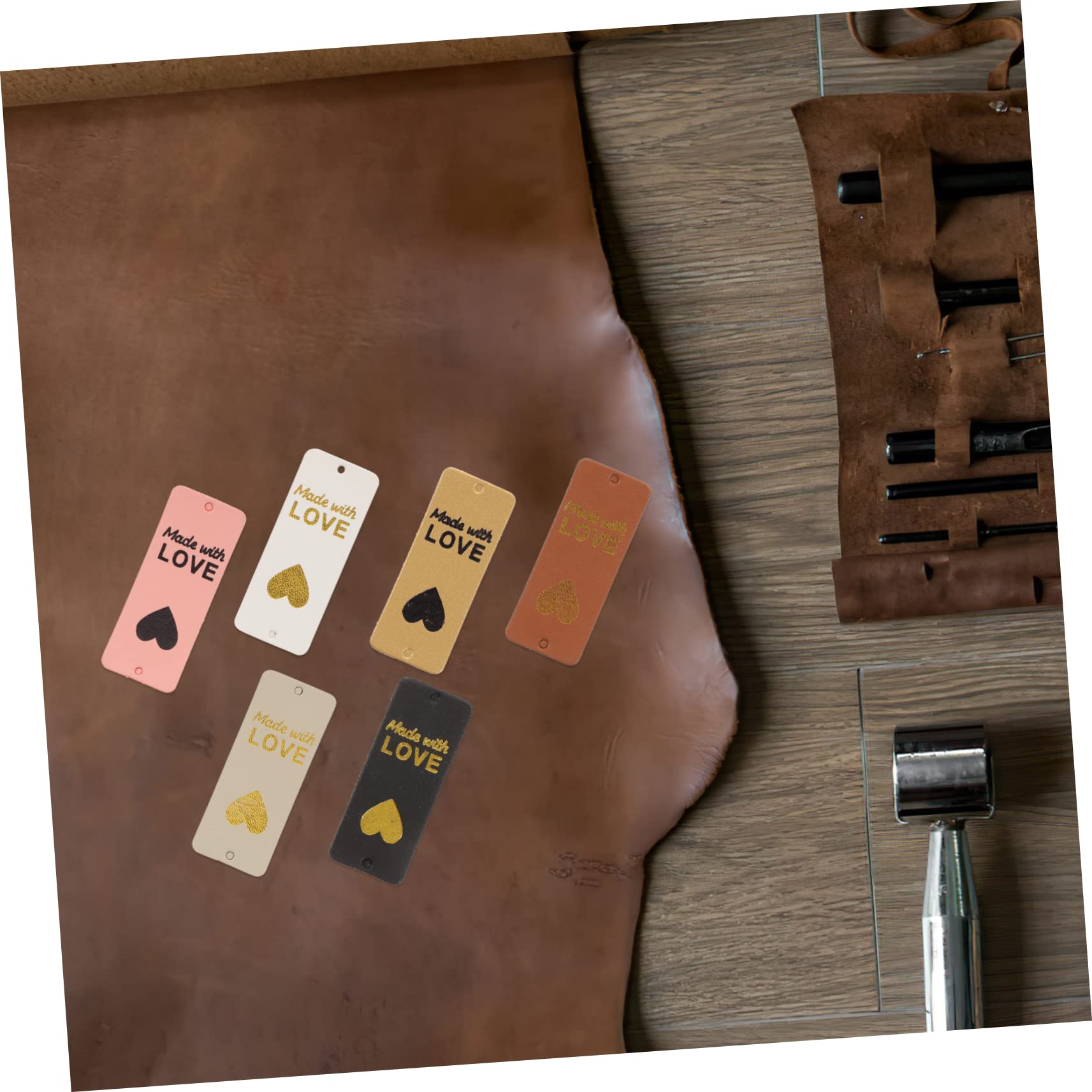 TEHAUX Lot De 5 Étiquettes Artisanales En Cuir Avec Couture Faites À La Main Pour Vêtements En Tissu Pour 100 Pièces X 5