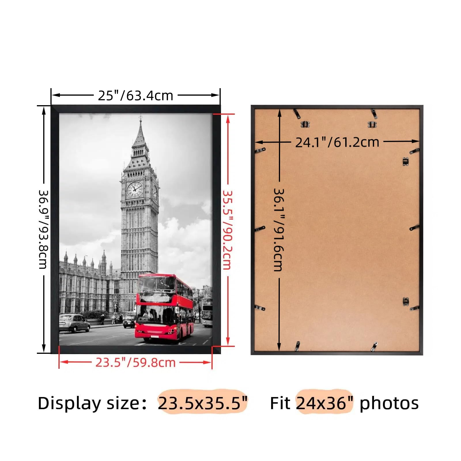 Giftgarden Posterrahmen, 61 x 91 cm, Schwarz, 36 x 24 cm, Bild für Wand, Einzelstück