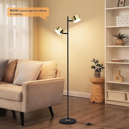 Miniatura 7 de Lámpara de pie LED, lámpara de pie de 3 temperaturas de color para dormitorio con tapa de lámpara flexible, lámpara de pie moderna para sala de