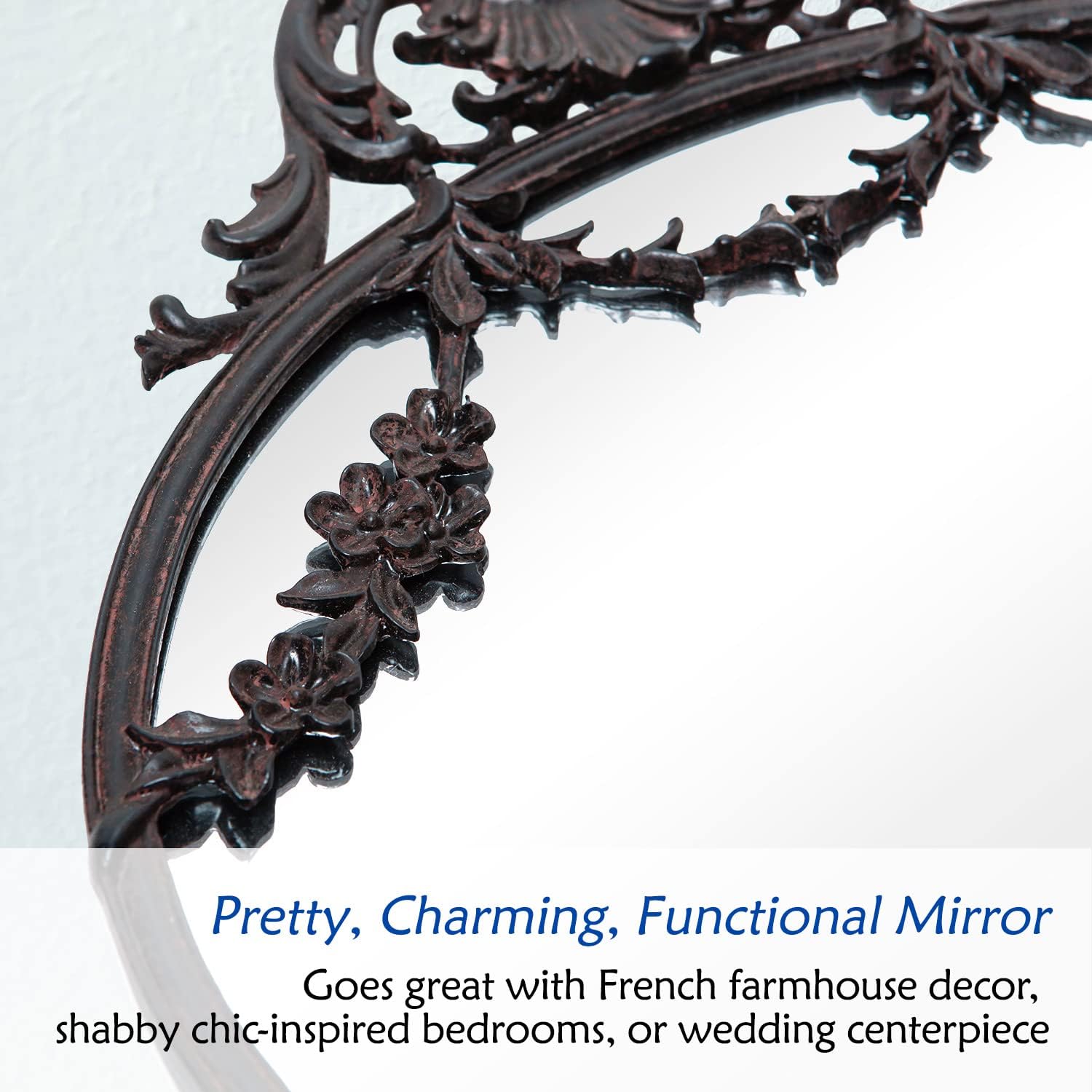 NIKKY HOME 10" x 12" Rustic Decorative Metal Oval Wall Mounted Small Victorian Mirror for Home Decor Decoration, Black