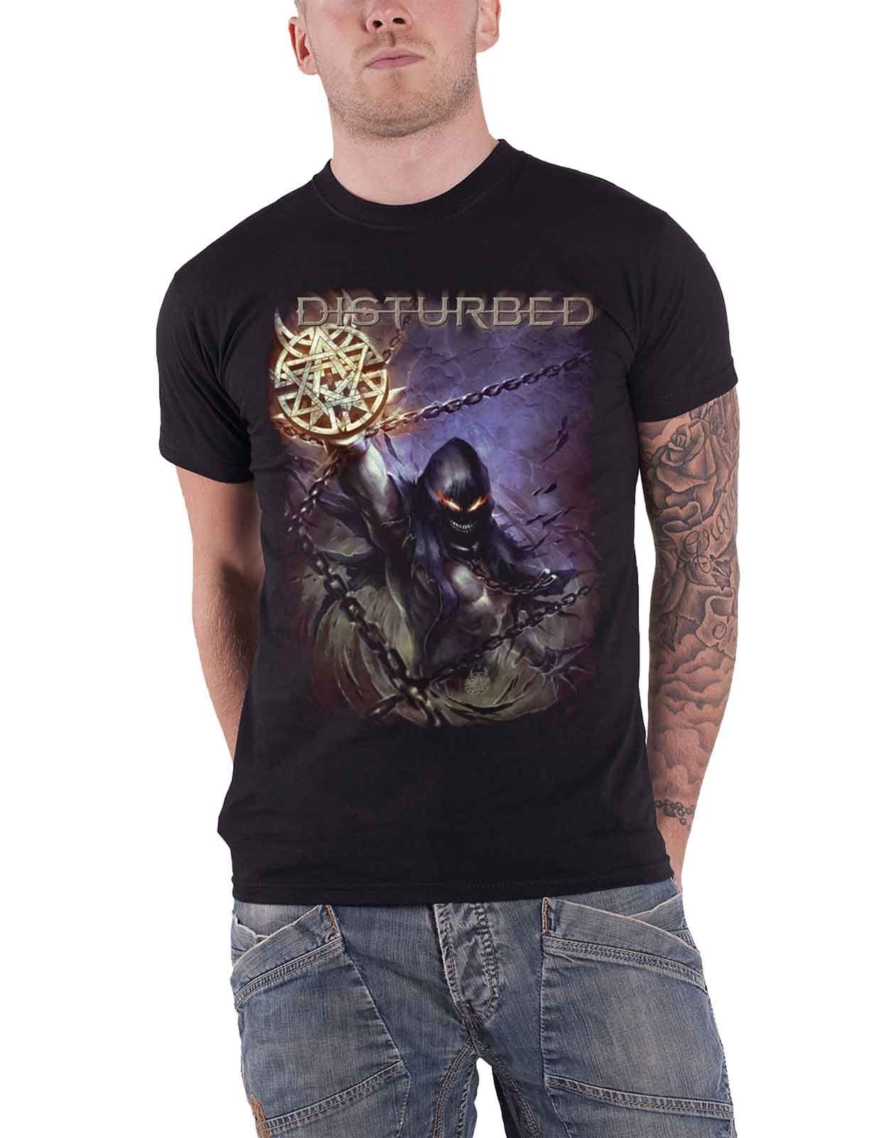 Disturbed T Shirt Vortex Colours Band Logo Official Mens Black