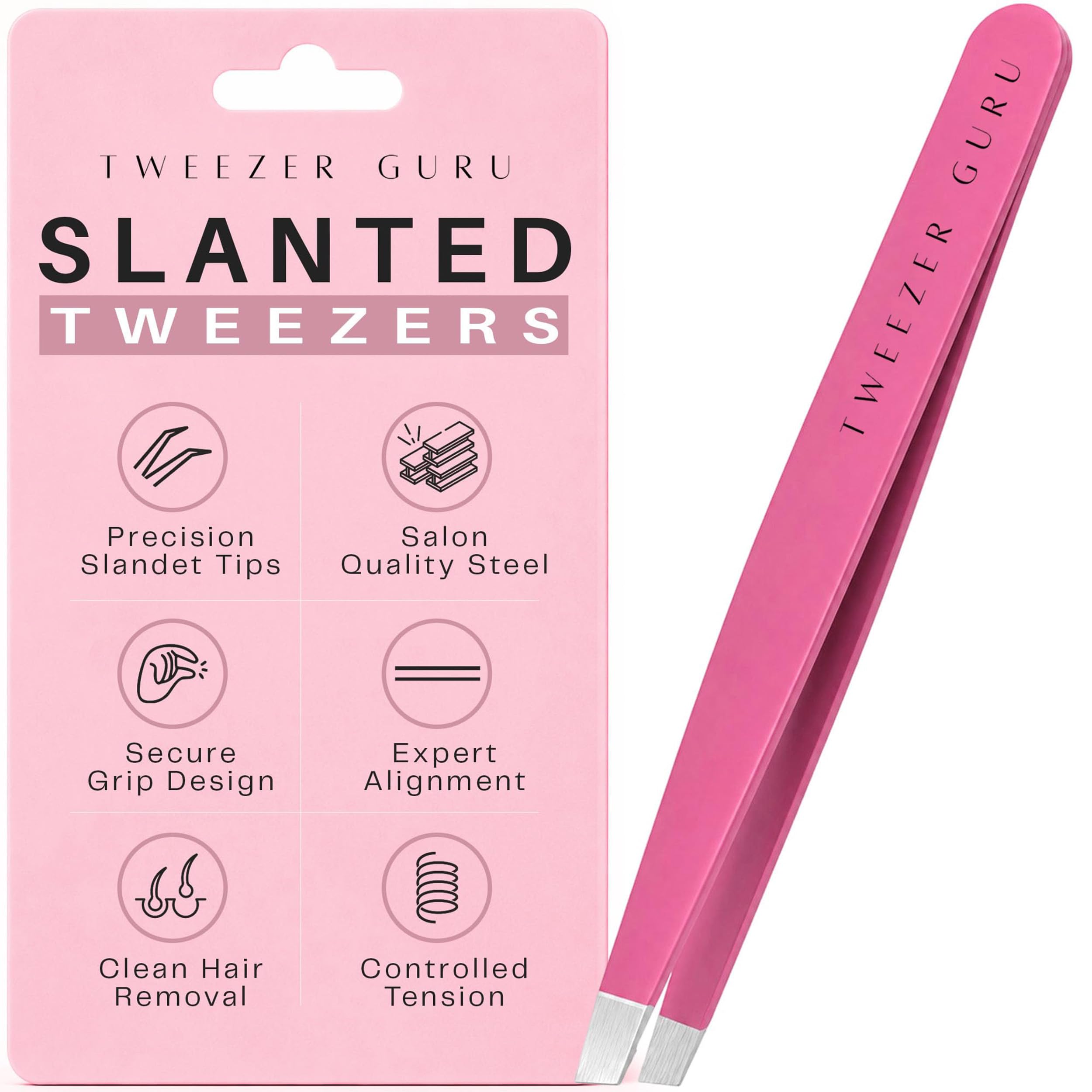 Pink Slant Tweezers | TweezerGuru Professional Stainless Steel Slant Tip Tweezer - The Best Precision Eyebrow Tweezers For Your Daily Beauty Routine! by TweezerGuru