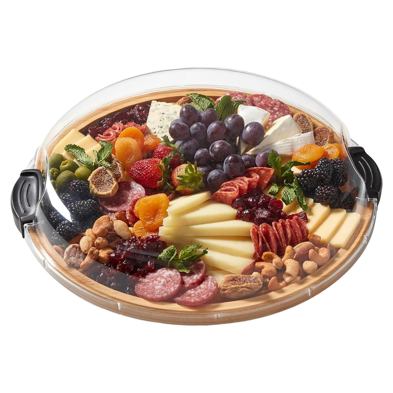 Charcuterie Boards - Runde Holzplatte mit Deckel | Tragbare Servierbretter für Party, Weihnachten, Restaurant, Picknick, Urlaub, Pool, Küche, Buffet, Camping, Versammlungen, Unterhaltung