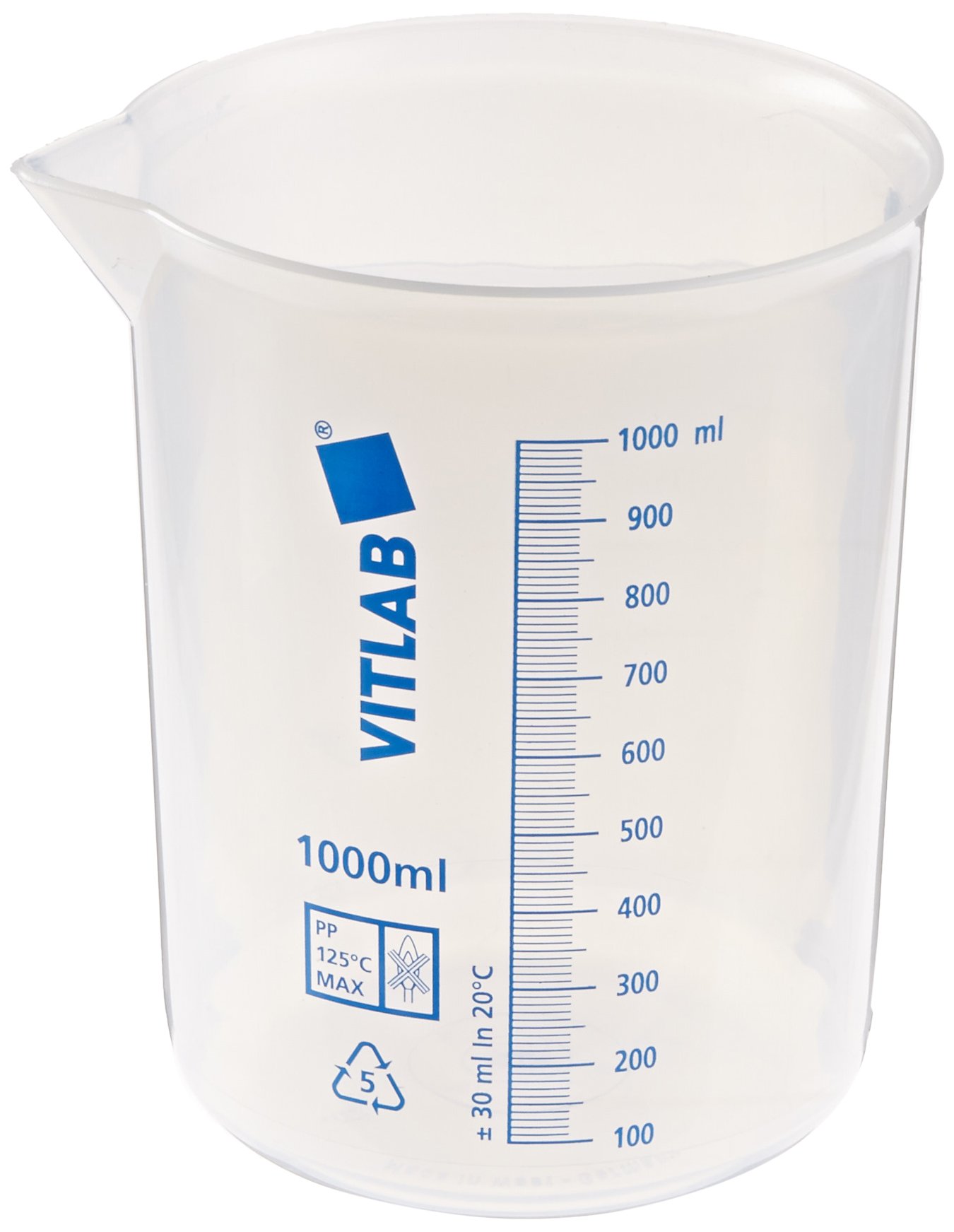 Vitlab Polypropylene Griffin Beaker, 1000mL Capacity (Pack of 6)