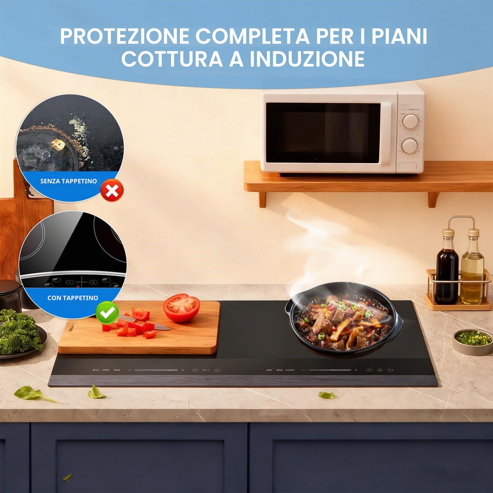 SOONHUA Tappetino protettivo per piano cottura a induzione, 80 x 50 cm, in silicone, resistente al calore, per piano cottura a induzione (magnetico)
