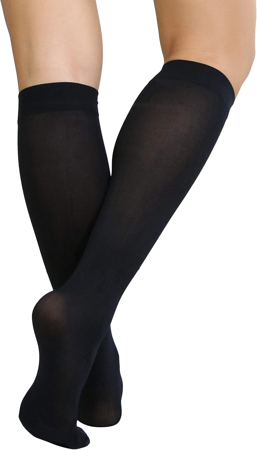 ToBeInStyle Women’s 100% Nylon Opaque Knee High Fashion Dress Socks Solid or Contrast Band Stretch Fit - Image 4