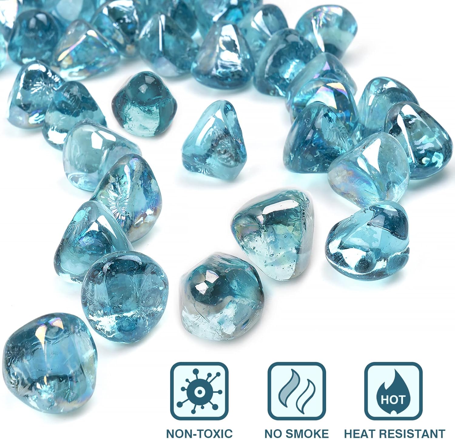 SHINESTAR 30LB Fire Pit Glass Diamonds, 1 Inch Fire Glass for Propane Fire Pit, Gas Fireplace, Caribbean Blue