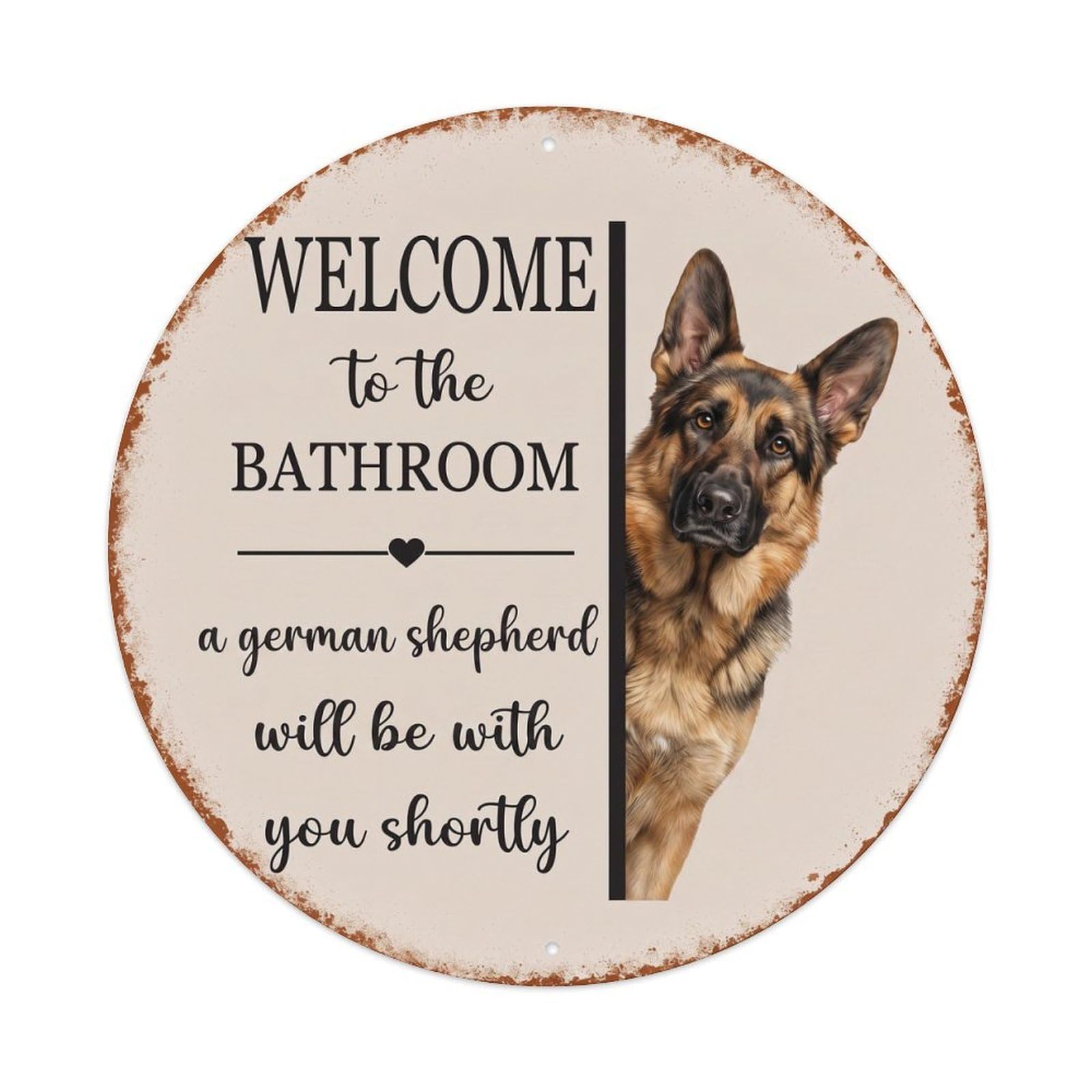 Vintage WELCOME To The BATHROOM German Shepherd Dog Metal Tin Sign