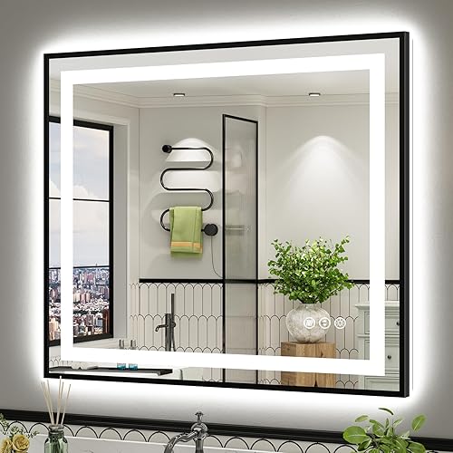 Miniatura 41 de Espejo de baño LED de 24 x 32 pulgadas con luces, retroiluminado y frontal iluminado, espejo de tocador de baño con luz antiniebla para pared