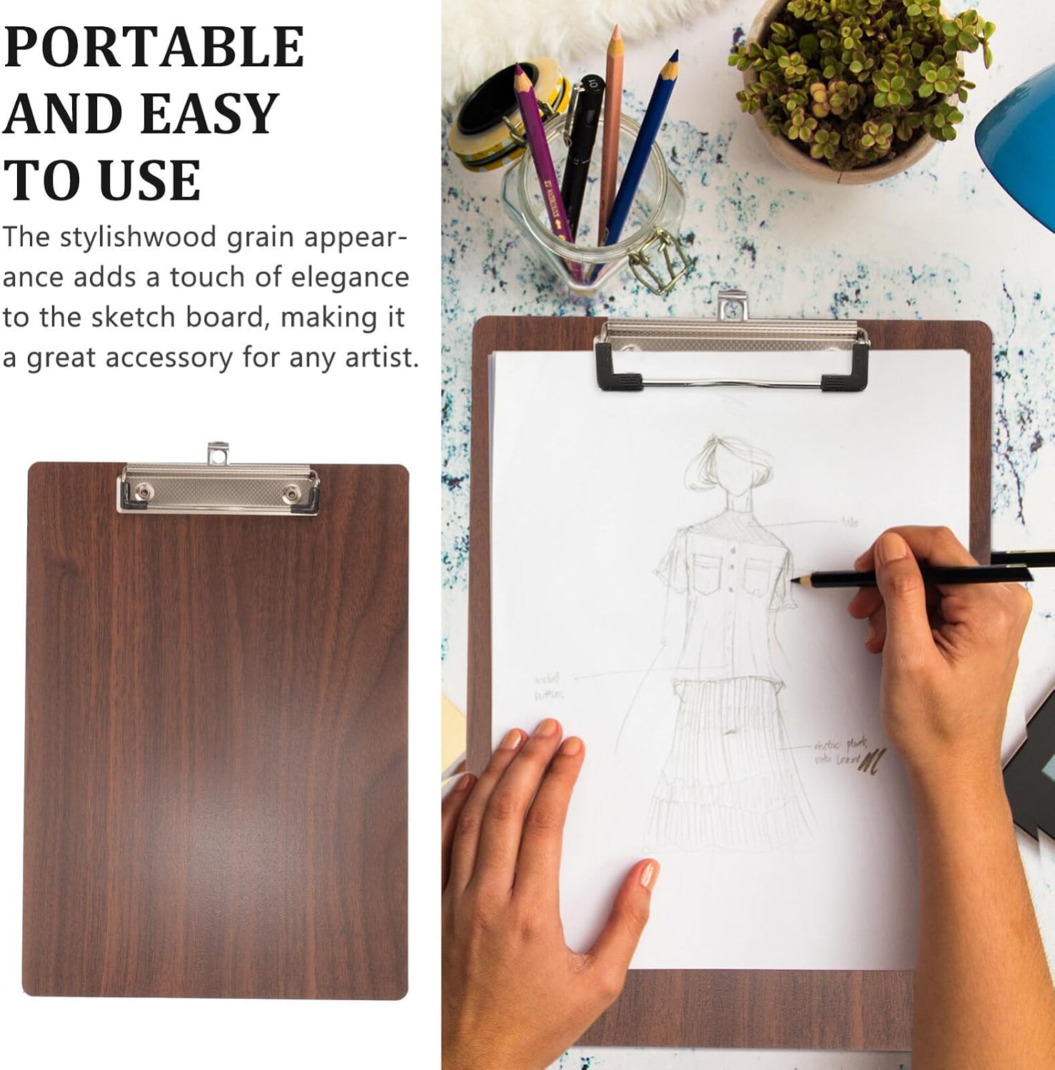 EXCEART Home Sketch Board Portable Drawing Board Clip for Travel Art Students and Sketching