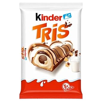 Kinder Tris Chocolate Snack with Milk Cream Filling, Individually Wrapped Chocolate Bars 5 Count 20g each