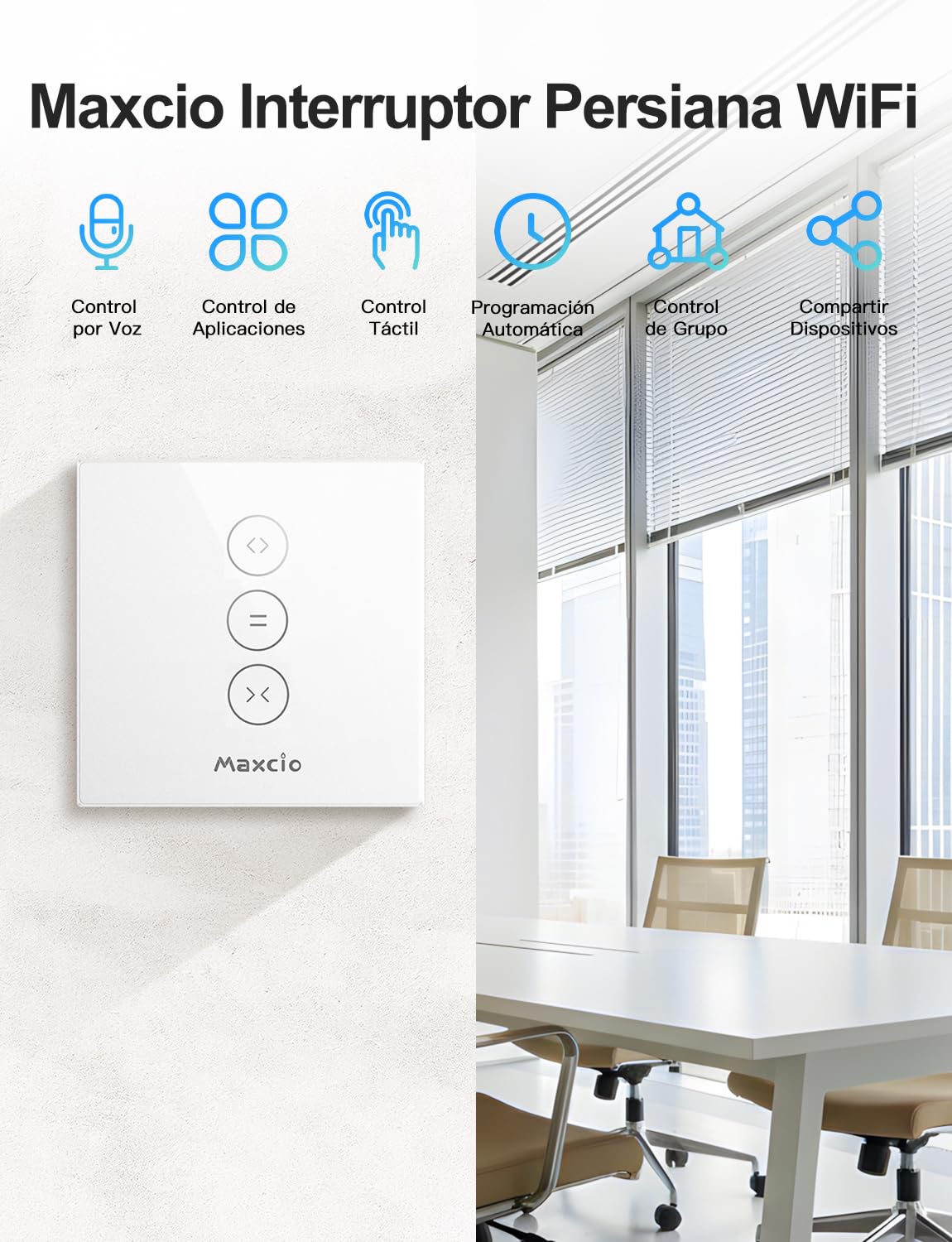 Maxcio Interruptor de Persiana WiFi, Inteligente de Persiana compatible con Alexa, Google Assistant, Control por voz y Remoto, Función de Temporizador, LED Controlable - 4Packs