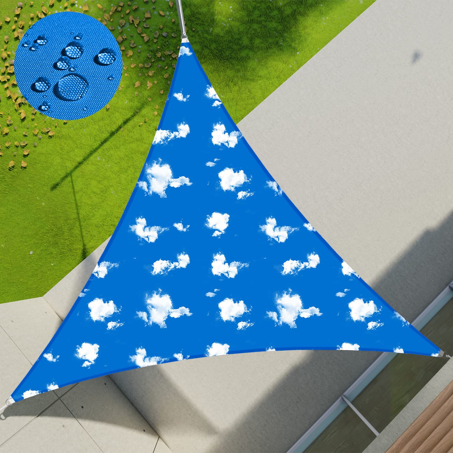 SunnyRoyal Sun Shade Sail Triangle Canopy Awning Fabric Cloth Screen 95% UV Blockage & Water Resistant for Outdoor Patio Garden 12'x12'x12' Sky Cloud