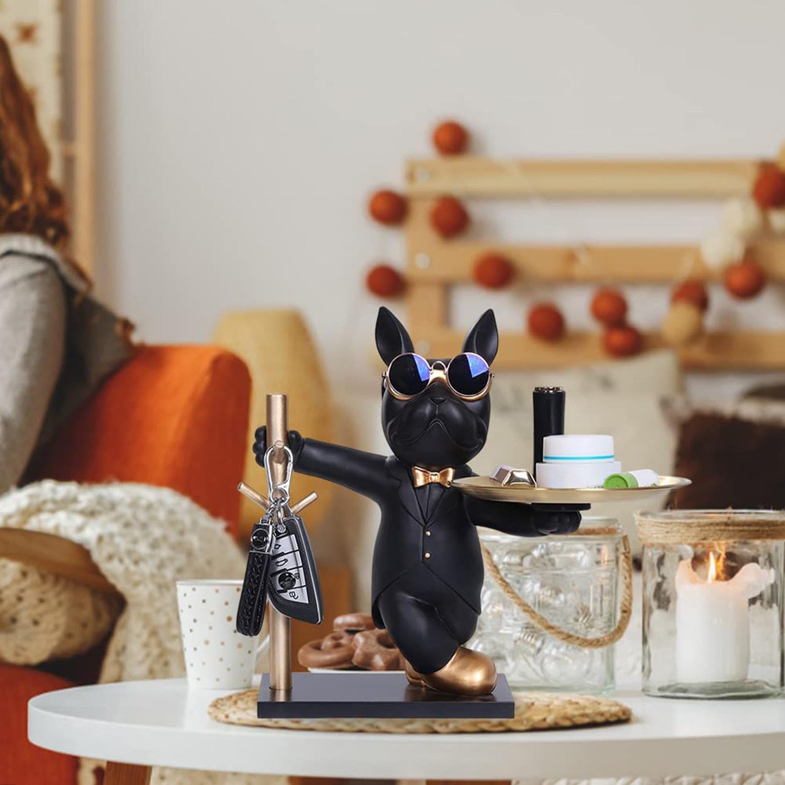 Vassoio Bulldog Francese Chiave di Stoccaggio Coole Figura Decorativa Statua