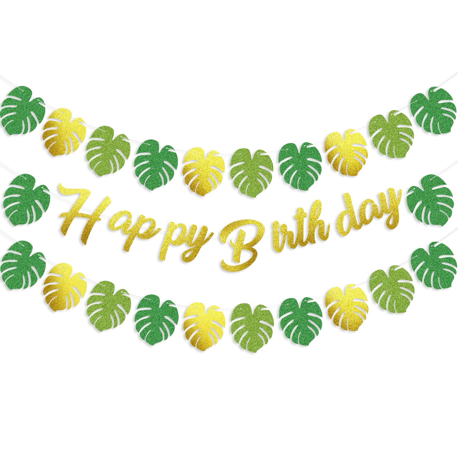 Tropical Palm Leaves Banner 3 Set Hawaiian Happy Birthday Banners