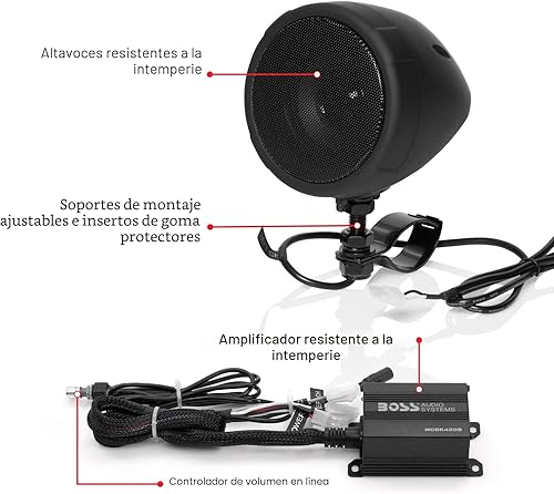 Miniatura 4 de BOSS Audio Systems MCBK420B Paquete de altavoces de 3 pulgadas para motocicleta y amplificador de 2 canales - Bluetooth, resistente a la intemperie