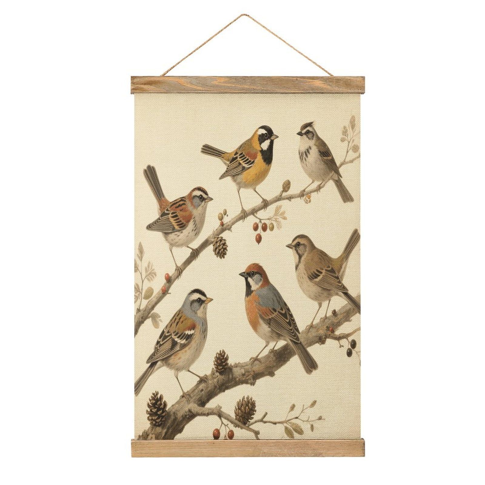 VstaDank Vintage Bird Hanging Poster with Wooden Frame Modern Linen Hanging Painting Retro Style Wall Decor Art Painting for Living Room,Bedroom Decor Poster Frame 20.4x13.1inch