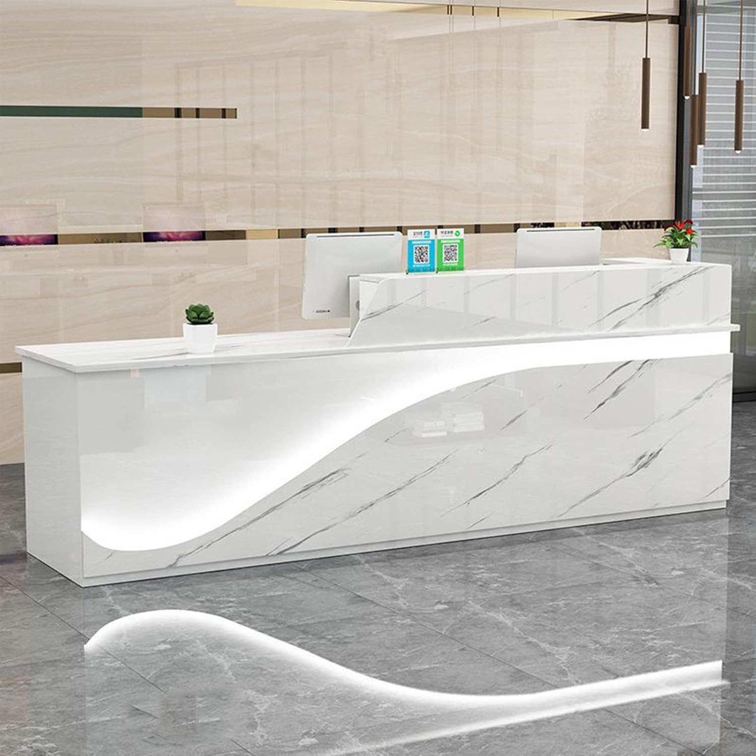 Reception Counter Desk, Front Counter Desk with Lockable Drawer,Modern Retail Counter for Checkout,Wooden Computer Desk Reception Table 23.62" Dx62.99 Wx39.37 H C-R