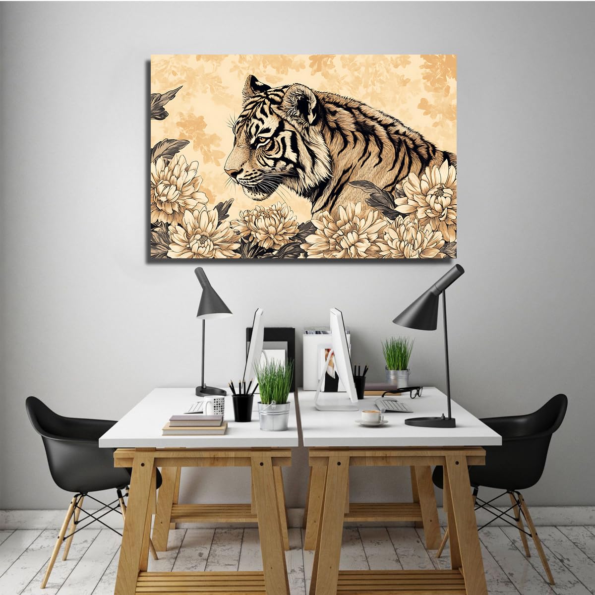 YUNART Tygrys sztuka ścienna japoński styl plakaty vintage kwiaty botaniczne obrazy na płótnie do salonu dekoracja ścienna sypialni 60x90cm