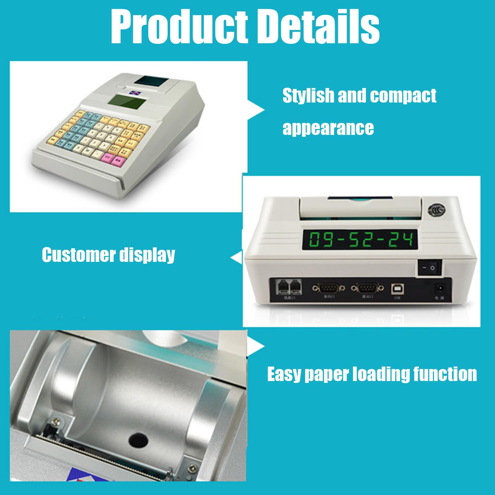 Elektronische Kasse 40 Schlüssel POS Casher Einzelhandel Digital LED Anzeige für Handel, Kiosk, Friseur, Bäckereien,Black