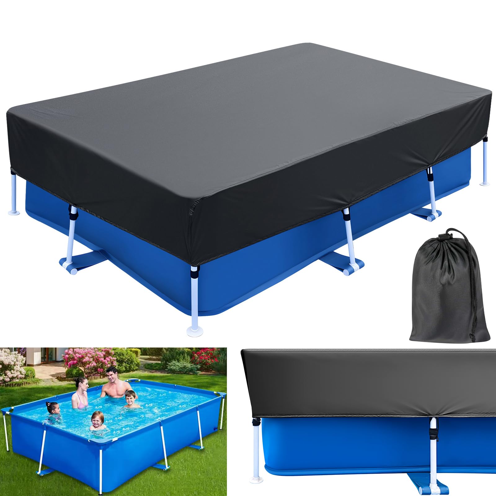 10 ft Pool Cover 10 x 6ft Rectangle Pool Covers Drawstring for Frame Pools 118 x 79 Rectangular Swimming Pool Cover 9x6 Above Ground Pool Cover Protector Dustproof
