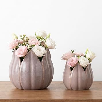 Flower Pots for Home Decor Ceramic Petal Shaped Planters for Indoor and Outdoor Plants Decorative Plant Pots that Work with Any Plant Perfect for Garden or Patio Decor; Set of 2 7", 5" Purple