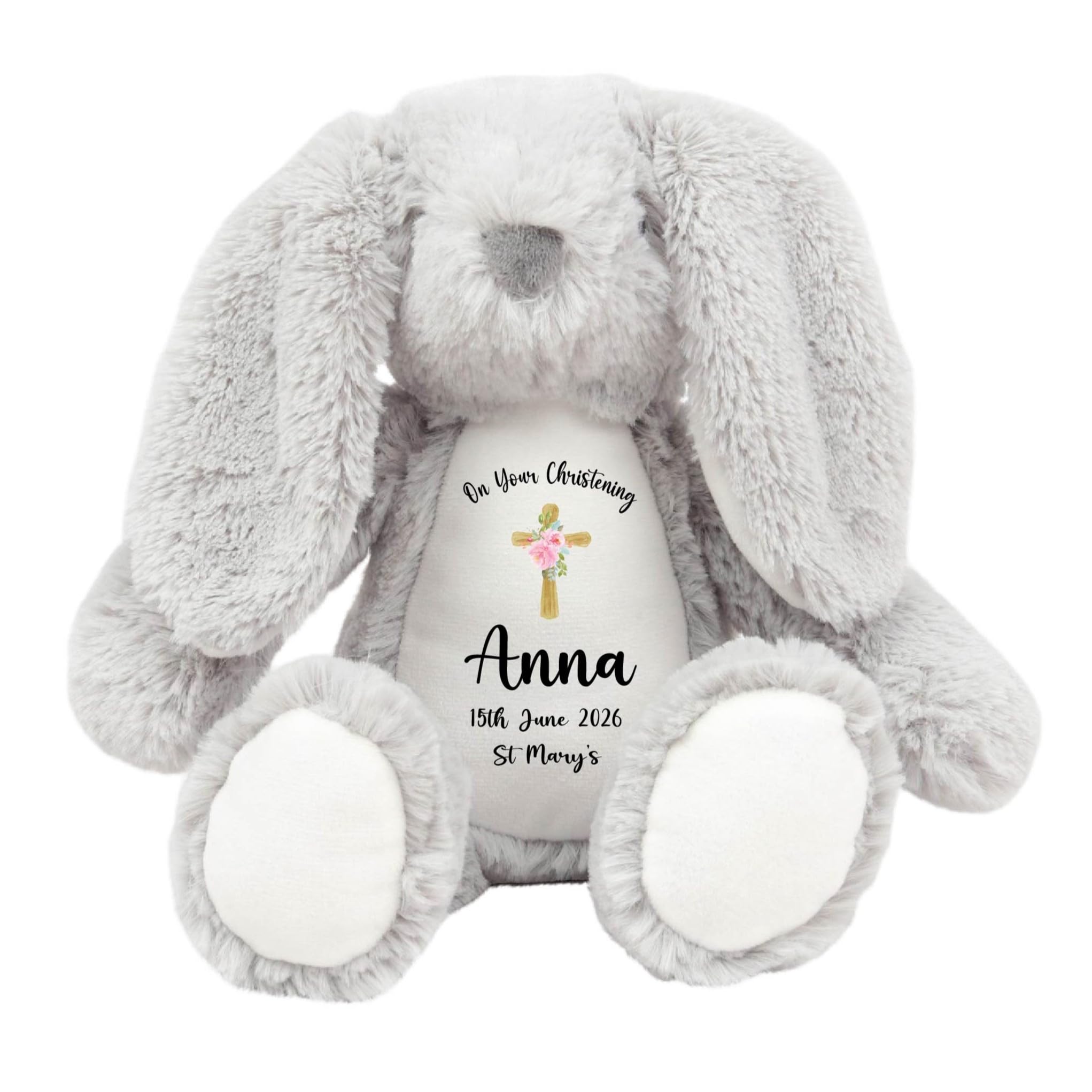 Crafted Memories - Personalised Christening Plush Bunny | Custom Name, Date & Church | Ideal Baptism Keepsake for Boys & Girls | Commemorate Baby Milestones | 1st Birthday Teddy, Newborn Keepsake