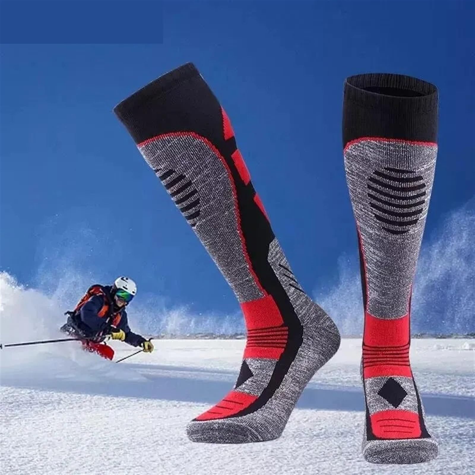 Chaussette Ski Chaussettes De Ski en Polaire d'hiver for Hommes, Snowboard Épaisses Et Longues Sports Plein Air, Garde Au Chaud, Cyclisme, Course À Pied, Randonnée