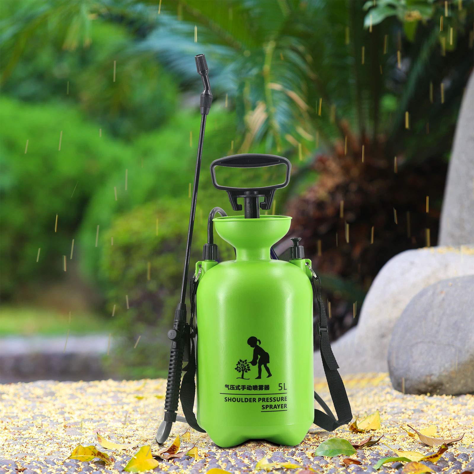 CLICIC Lawn and Garden Portable Sprayer - Pump Pressure Sprayer Includes Shoulder Strap (1.3 Gallon Green)