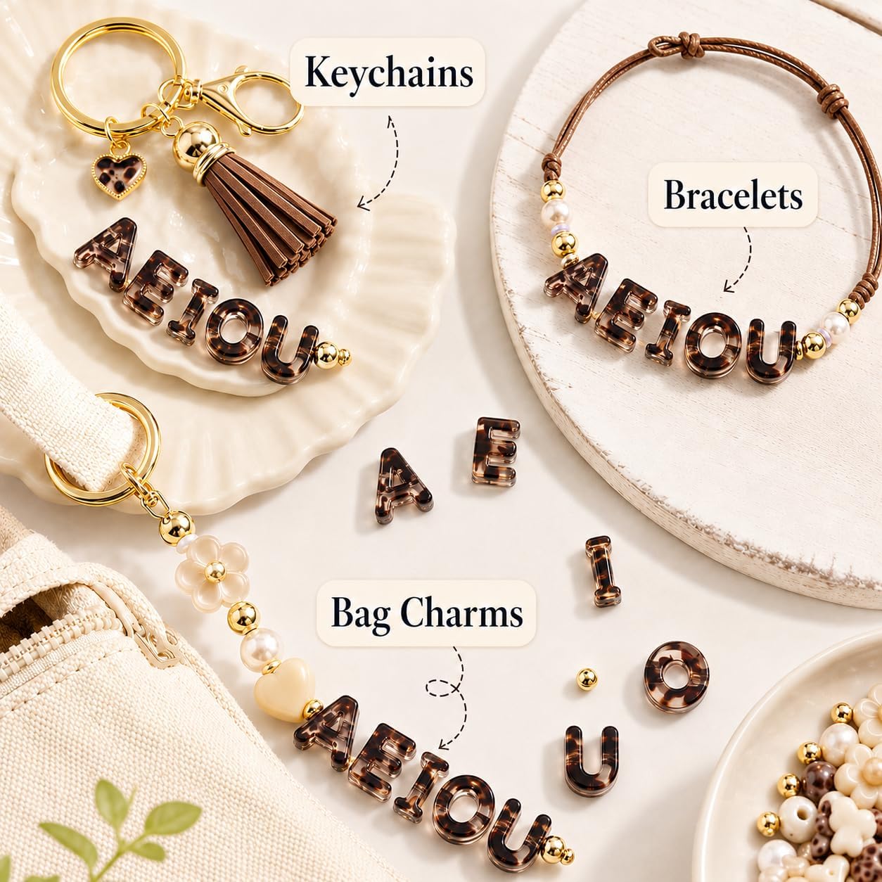 40PCS AEIOU Chunky Letter Beads Horizontal Hole Acrylic Alphabet BagCharm